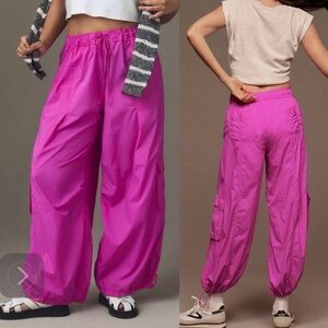Anthropologie X Daily Practice Base Jump Parachute Pants Magenta Disco Pink